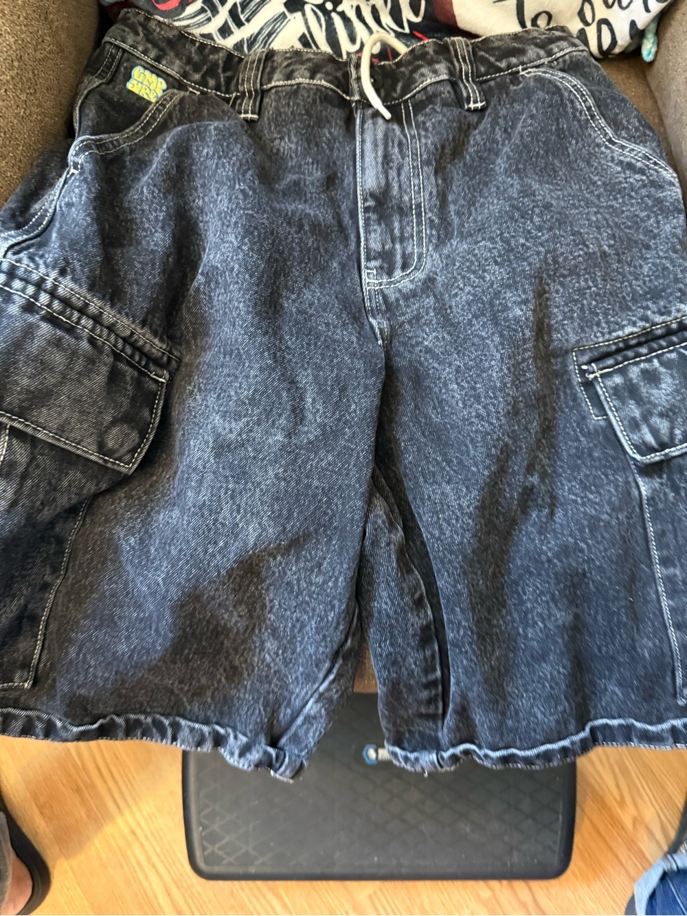 Empyre Black Washed Denim Cargo Jean Shorts